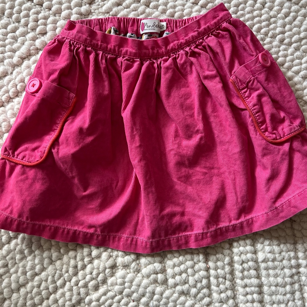 Mini Boden Pink Corduroy Skirt with Piping Detail